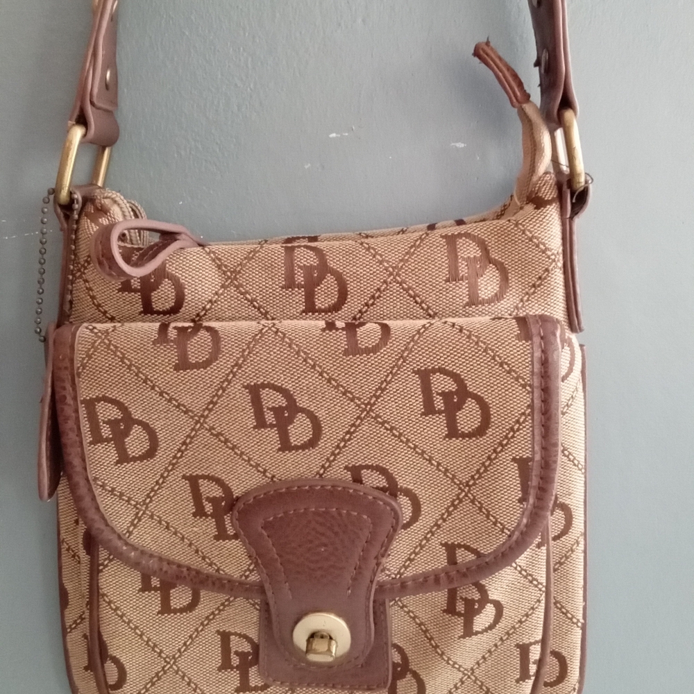 Brown Canvas DD‎ Monogram Shoulder Bag Small Crossbody Purse With Flap Closure